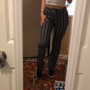 Red + White Stripped Bell-Bottom Blue Jeans